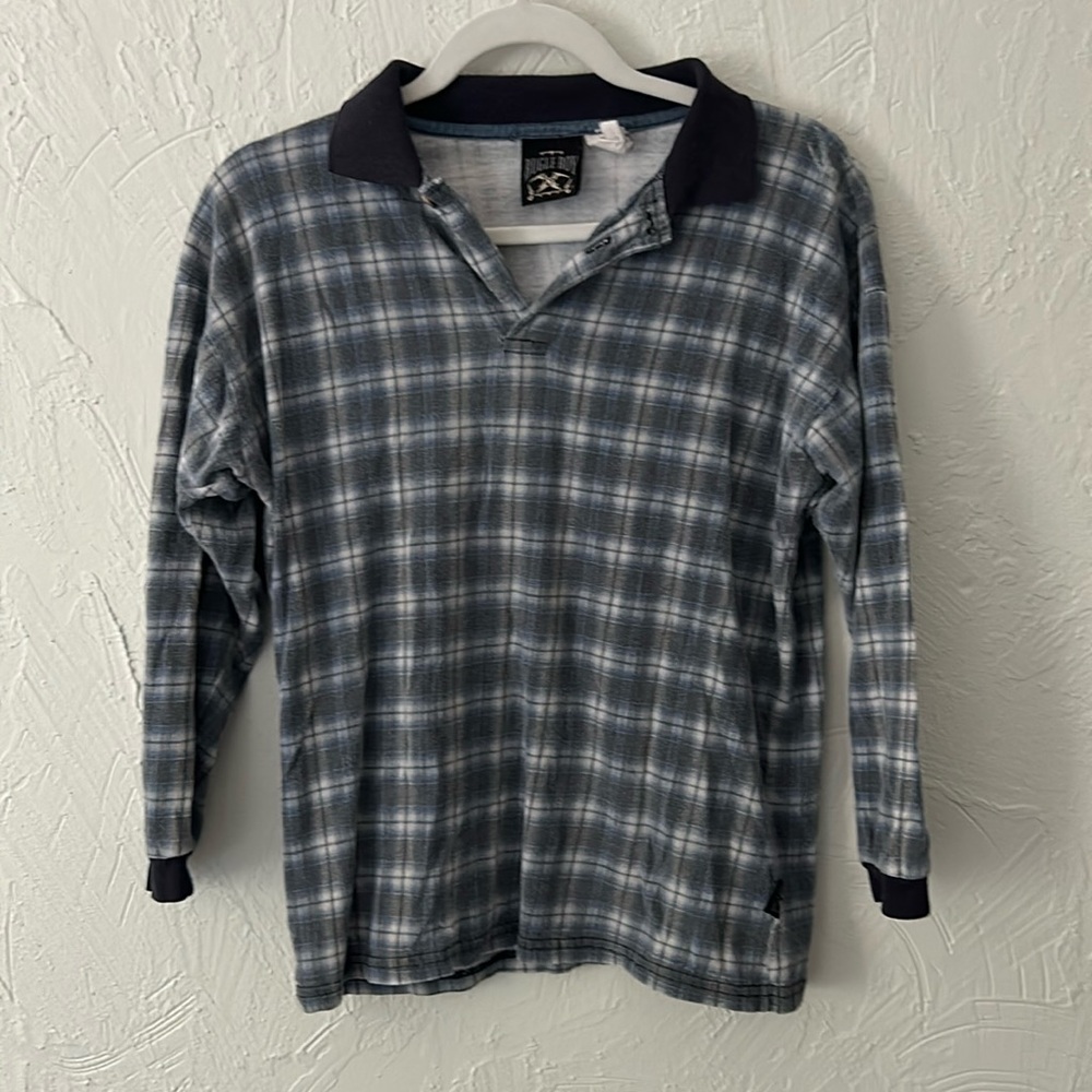 Vintage Boys Bugle Boy Plaid Collared Long Sleeve Tee